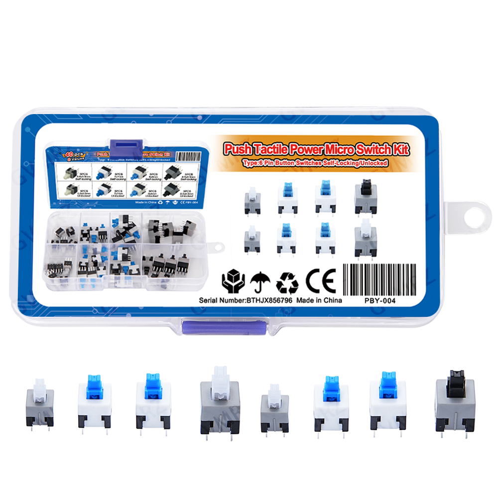 40개입, 8가지 값의 푸시형 미세 스위치 키트, 6핀 - Diy Electronics Project Kit 리뷰 및 가격