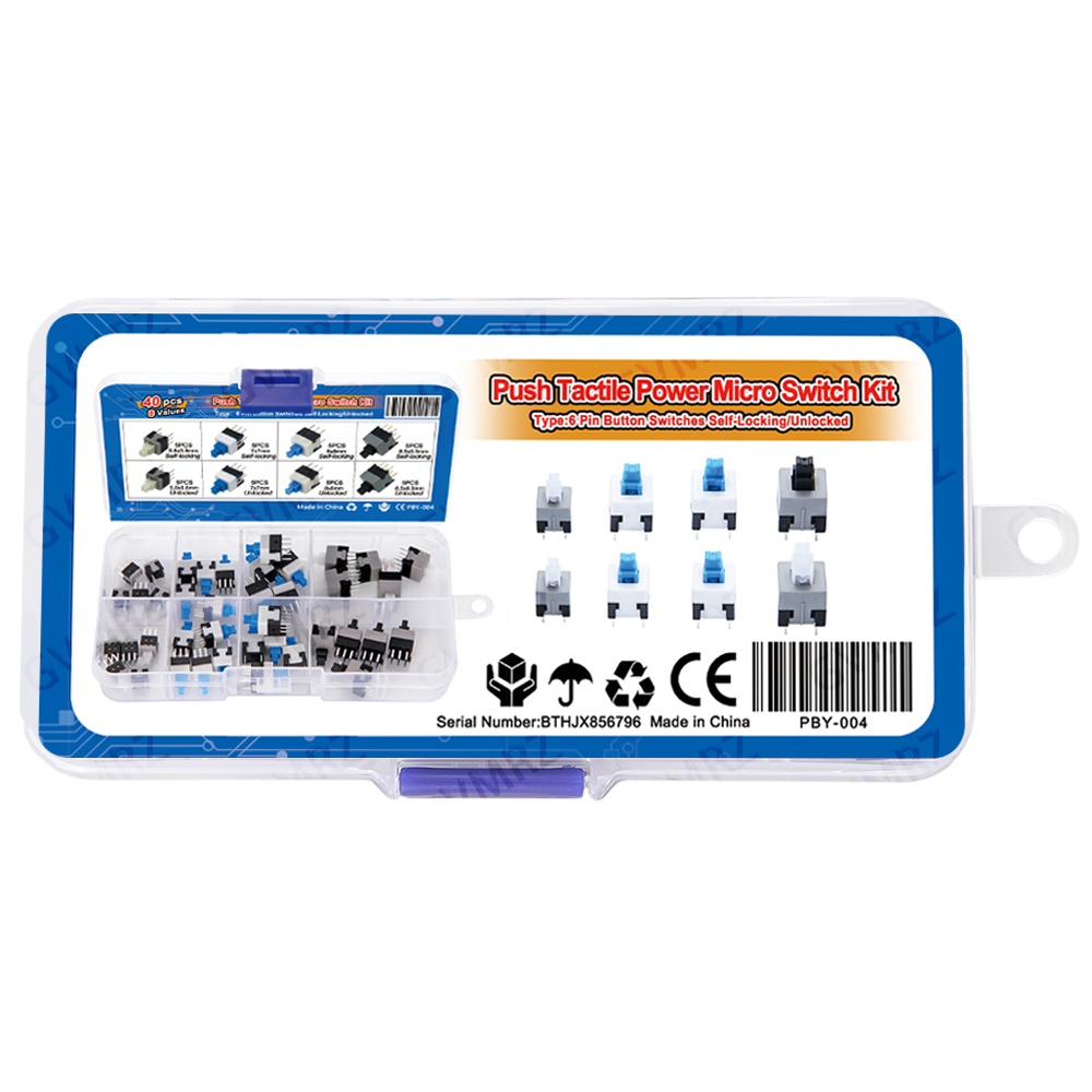 40개입, 8가지 값의 푸시형 미세 스위치 키트, 6핀 - Diy Electronics Project Kit 리뷰 및 가격